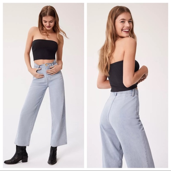 BDG Urban Outfitters High Waist Super-Wide Leg Jeans Size 34 Light Wash - Picture 2 of 14